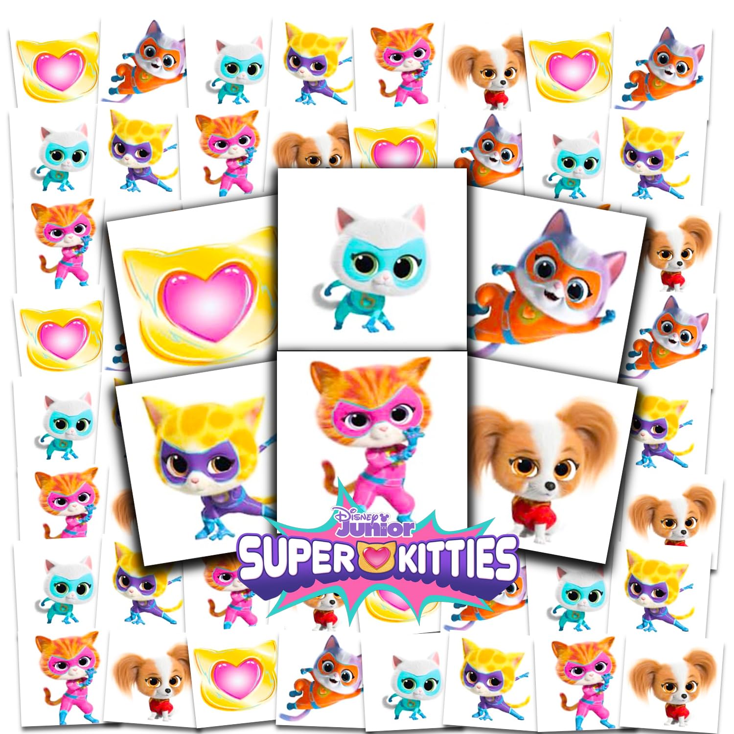 Super Kitties Tattoos for Kids Party Favors Bundle, 72Pc Individual Tattoos