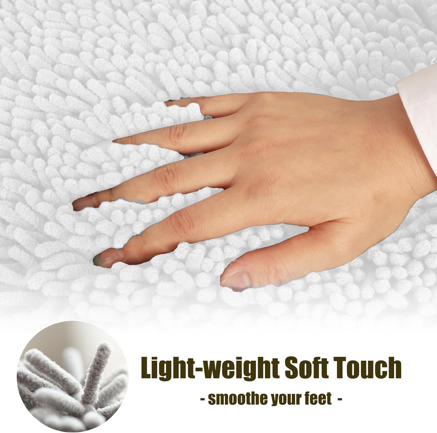 Bathroom Rugs Sets 4 Piece Chenille Bath Mat Set,Ultra Absorb Bathroon Rugs with Toilet Lid Cover,Machine Washable Bath Mats for Bathroom,White