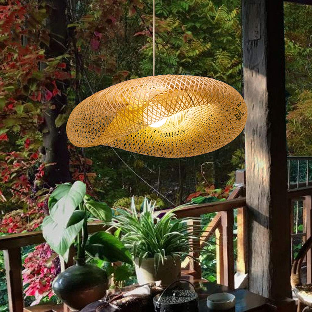 Lustre de plafond E27 vintage et fait main en rotin tissé naturel