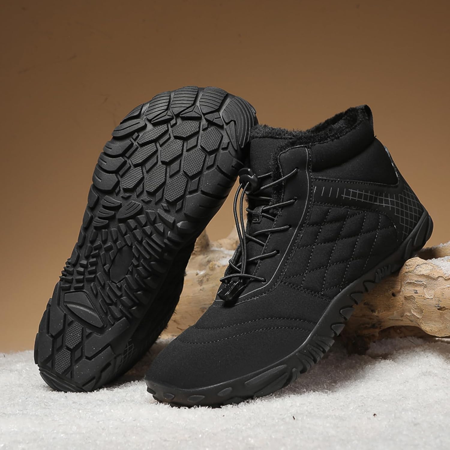 Winter Footwear Barefoot Shoes Women Men Zero Drop Barefoot Hiking Boots Slip On Warm Waterproof Snow Boot Minimalist Wide Toe Ankle Booties Five Finger Hike Shoes Outdoor
