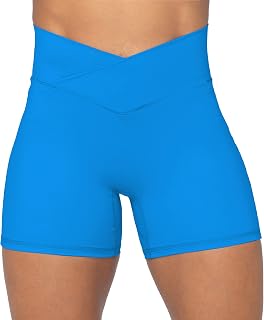 Crossover Biker Shorts for Women, No Front Seam V High Waist Yoga Workout Gym Shorts with Tummy Control