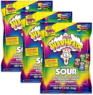 Extreme Sour Hard Candy - Assorted Flavors - Sour Apple, Black Cherry, Blue Raspberry, Lemon & Watermelon Flavors - 2 oz. Bags - 3 Pack