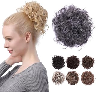 JUVABUN Curled Clip in Hair Buns -Salt and Pepper| Hair Bun Maker | Hair Buns Hair Piece| Curled Hair Bun Scrunchie | Everyday Wear | Washable & Realistic|Hair Bun Clip -Salt and Pepper
