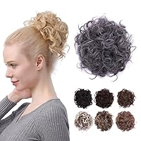 Vista 20 de JUVABUN Moños de pelo rizado con clip, rubio playa, para moños, pieza de cabello para moños, moño rizado, uso diario, lavable y realista, clip