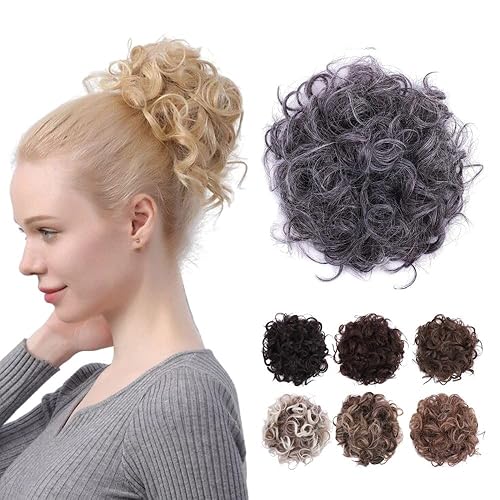 Miniatura 20 de JUVABUN Moños de pelo rizado con clip, rubio playa, para moños, pieza de cabello para moños, moño rizado, uso diario, lavable y realista, clip