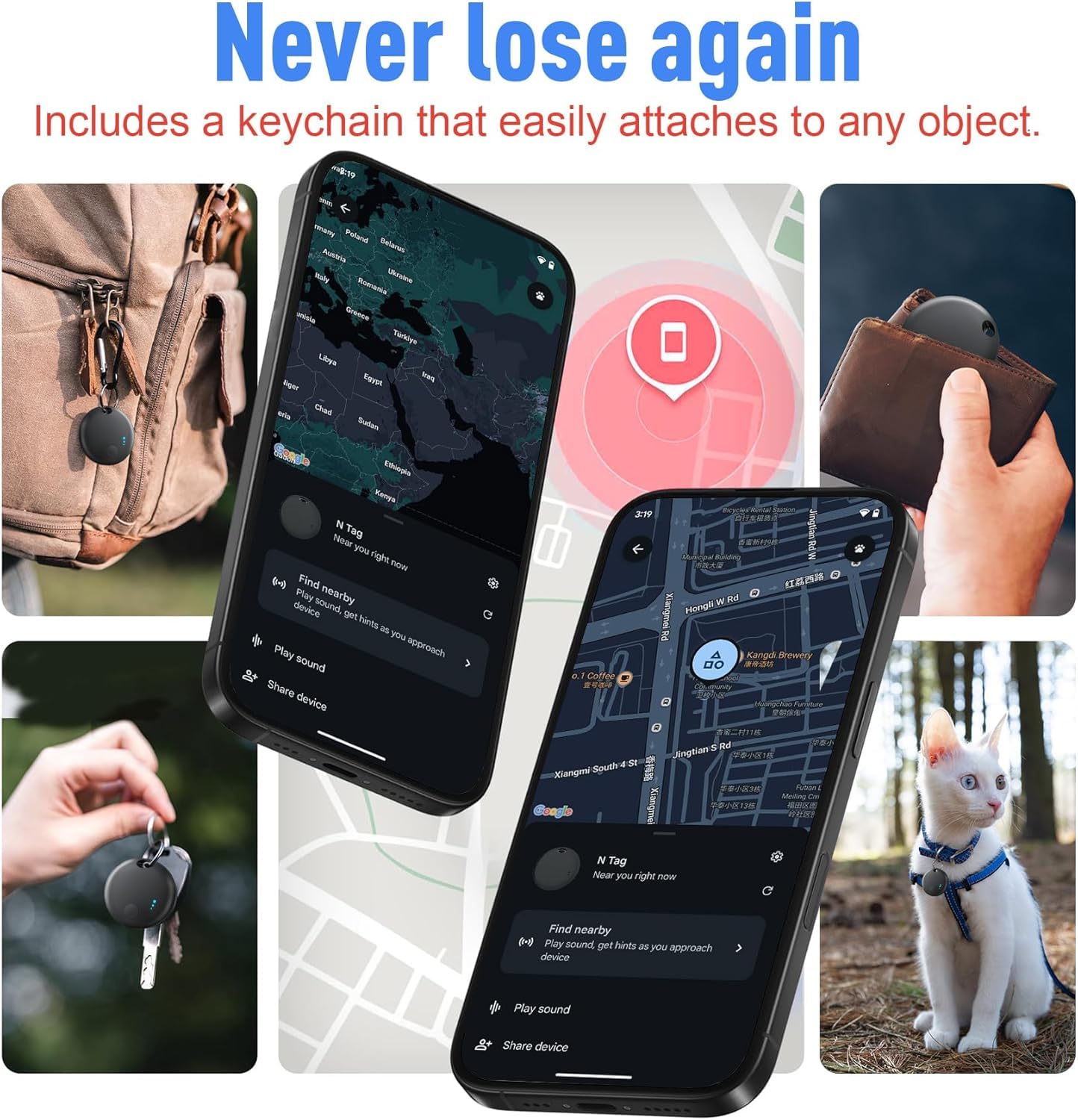 Android Smart Tracker Tag, Tracker Tag Android Bluetooth Localizzatore Tracker Tag Localizzatore per Bagagli/Borse/Portafogli/Zaini, Chiavi Trova Oggetti Compatibile “Google Find Hub” (Nero)