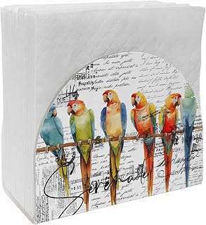 Napkin Holder for Table Paper Napkins Disposable Tissue Holder Parrot Hand Drawn Wildlife Acrylic Cocktail Napkin Holder for Bathroom Retro Postmark Table Decor for Kitchen and Dining