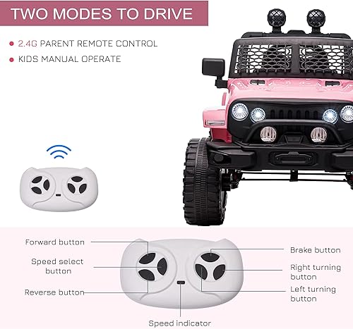 Miniatura 6 de Aosom Camión de paseo para niños de 12 V con control remoto para padres, coche de juguete eléctrico con batería con suspensión de resorte, velocidad