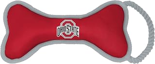 ShopInstaPets Ohio State Buckeyes Bone Shaped Dog Toy with Squeaker & Rope - Durable & Fun for Dogs Officially Licensed
