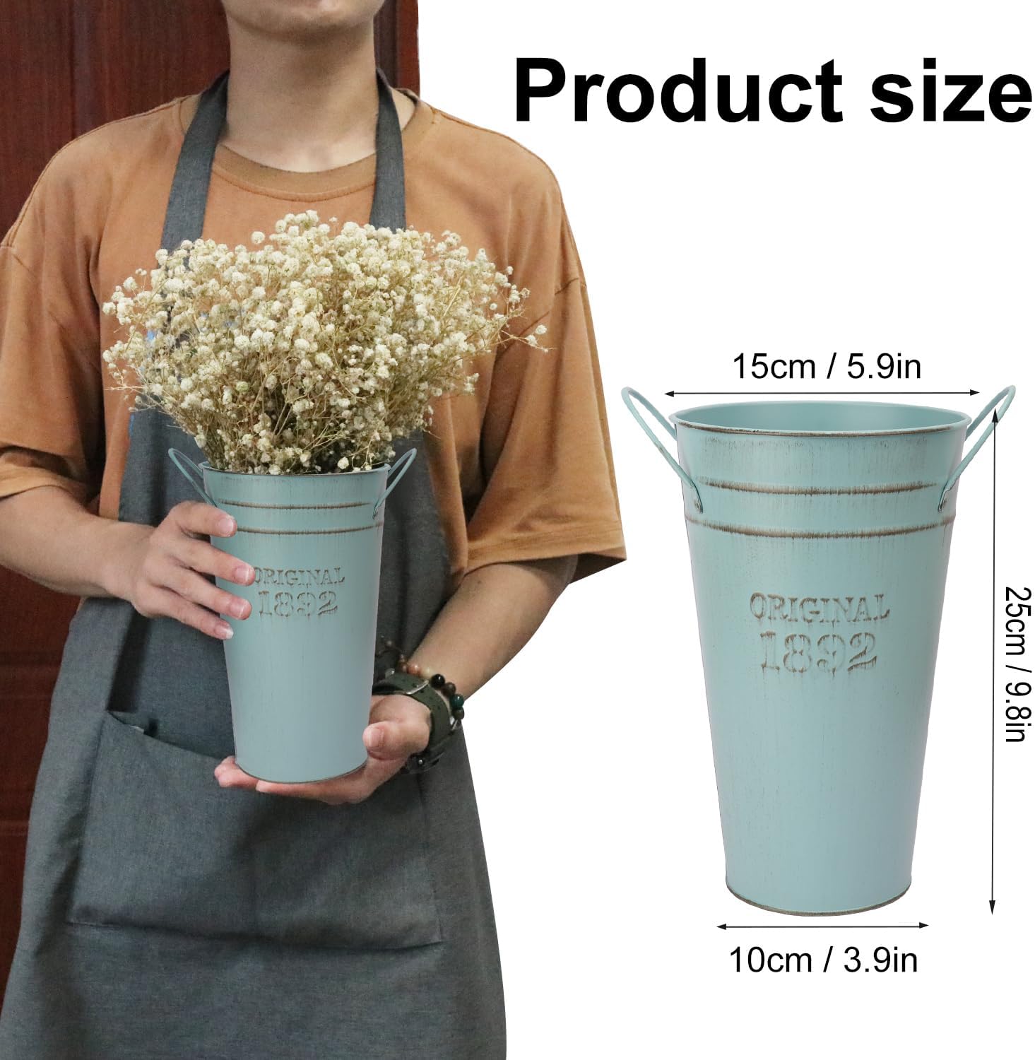 5 PCS 10 Inch Rustic Galvanized Flower Vases, Farmhouse French Buckets for Beautiful Floral Arrangements, Home Decor or Weddings and Events