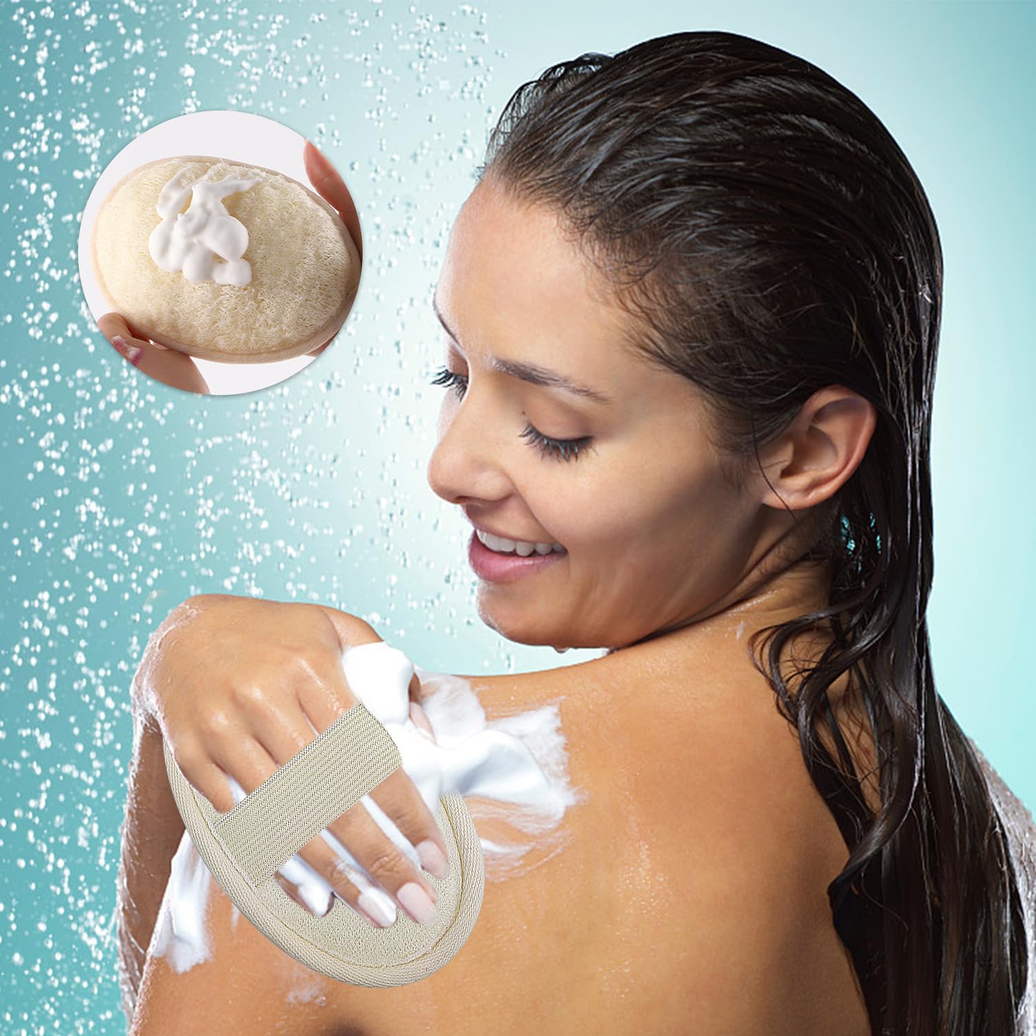 Lot de 5 serviettes de bain en luffa beige avec 1 sac de rangement pour le bain et le bain pour adultes