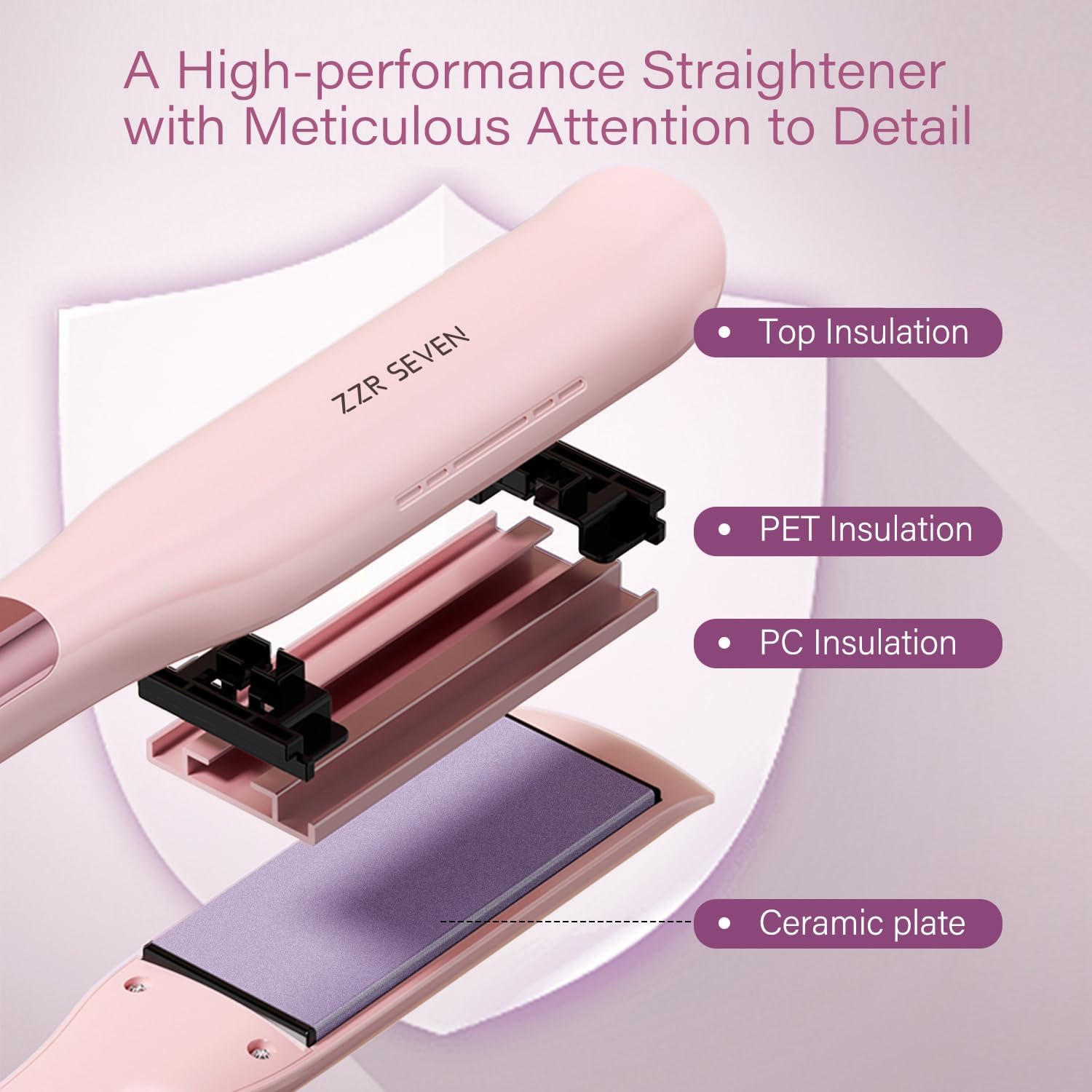 Hair Straightener, 1.25” Flat Iron and Curler 2 in 1, Ceramic Coating, Quick Heat Up, 4 Temp. Options, for All Hair Type, Less Frizz, Shinier and Smoother, Dual Voltage for Travel (Pink) - Image 6