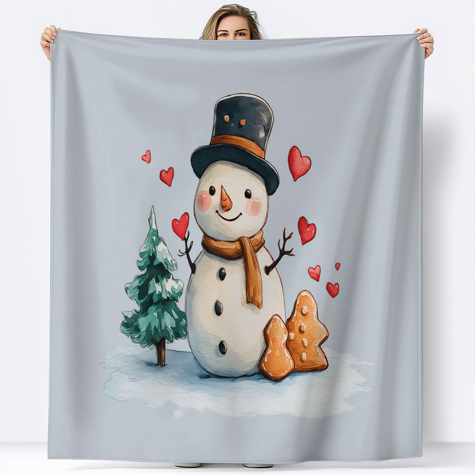 Genérico Manta de Franela Muñeco De Nieve Navideño Árbol De Navidad Jengibre Mantas Sherpa 180 x 200 cm Suave Cálida Mantas, Gris Sofá Manta De Lana Camping Dormitorio Sala Estar Decoración del Hogar