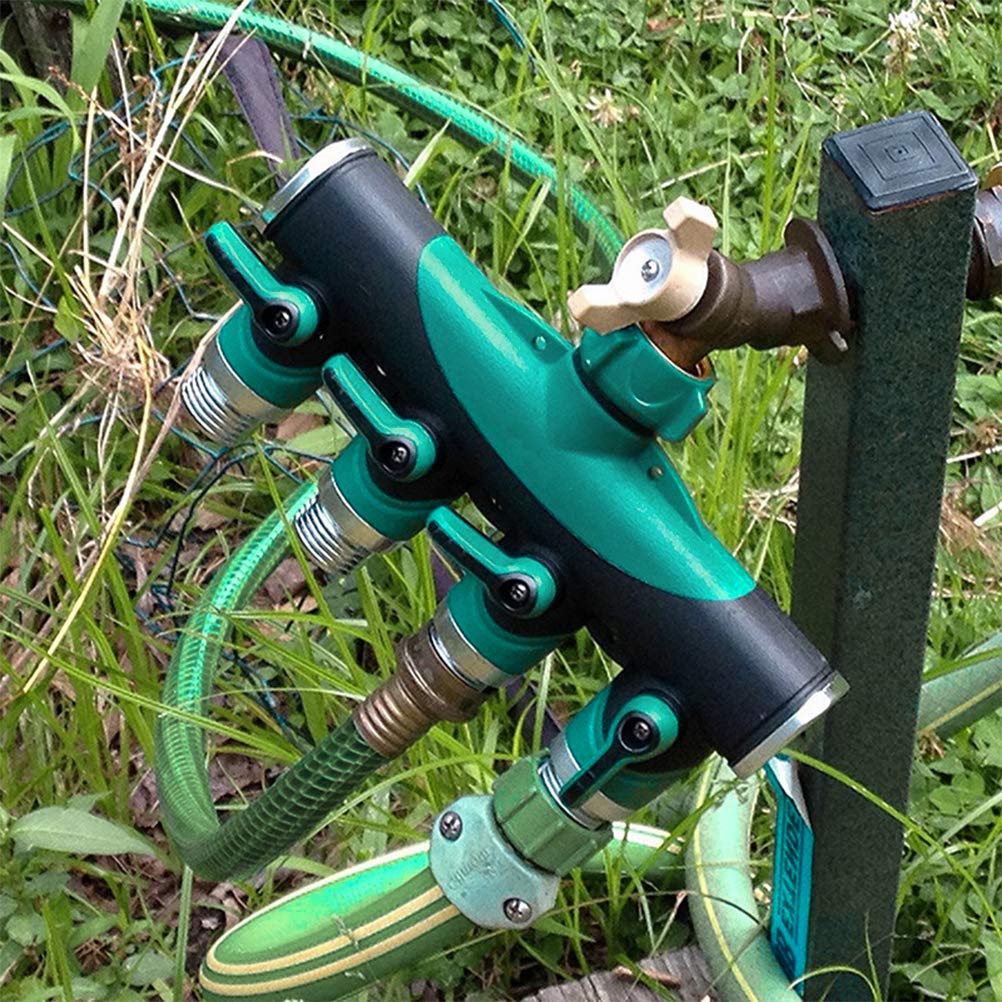 4 Ways Garden Hose Splitter, Heavy Duty Garden Hose Connector, Ball Valve Water Hose Splitter with Rubber Washers for Outdoor Faucet, Sprinkler, Drip Irrigation Systems & Lawns Product