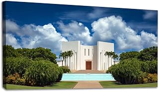 Large Canvas Wall Art 30x60in laie hawaii mormon temple oahu temple waters Painting for Living Room Bedroom Dining Room Wall Decor Home Decorations Aesthetic Artwork Ready To Hang