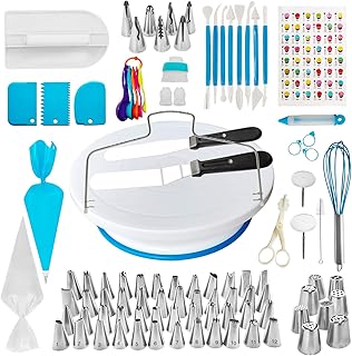 128 Pcs Cake Decorating Supplies Kit for Beginners, Mr Wonhz Baking Accessories with a Non-Slip Base Cake Turntable, 48 Nu...