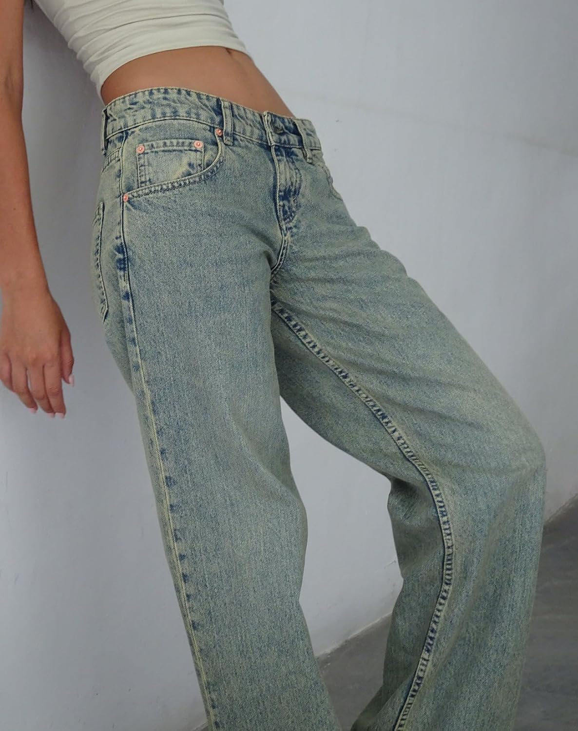 EMMIOL Women's Wide Leg Jeans - Y2K Baggy Boyfriend Denim Pants Mid-Low Rise