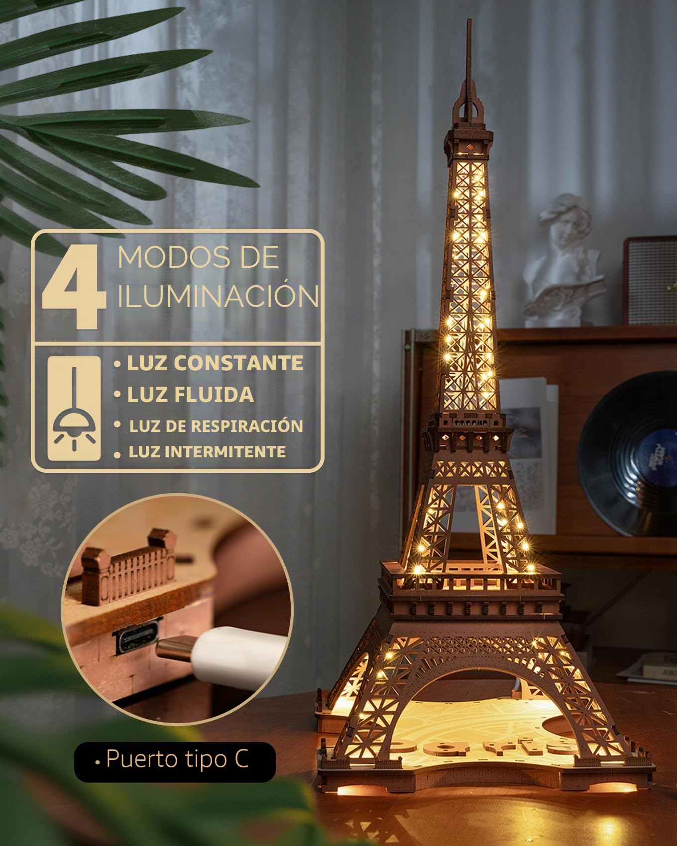Rolife Torre Eiffel Con Luz Modelo Kits-Puzzle 3D Maquetas para Construir Montar Adultos -Arquitectura Kits de Construcción(TGL01)