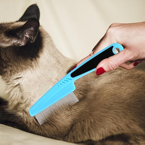 Miniatura 7 de Molain Peine de pulgas para perros y gatos, juego de peine removedor de manchas de lágrimas para mascotas, peine de aseo para perros y gatos (azul