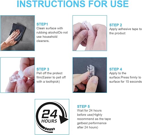 Miniatura 6 de 30 clips adhesivos para cables clips de cables para organizar cables, clips de cable para cables, clips de organización de cables para el hogar y la