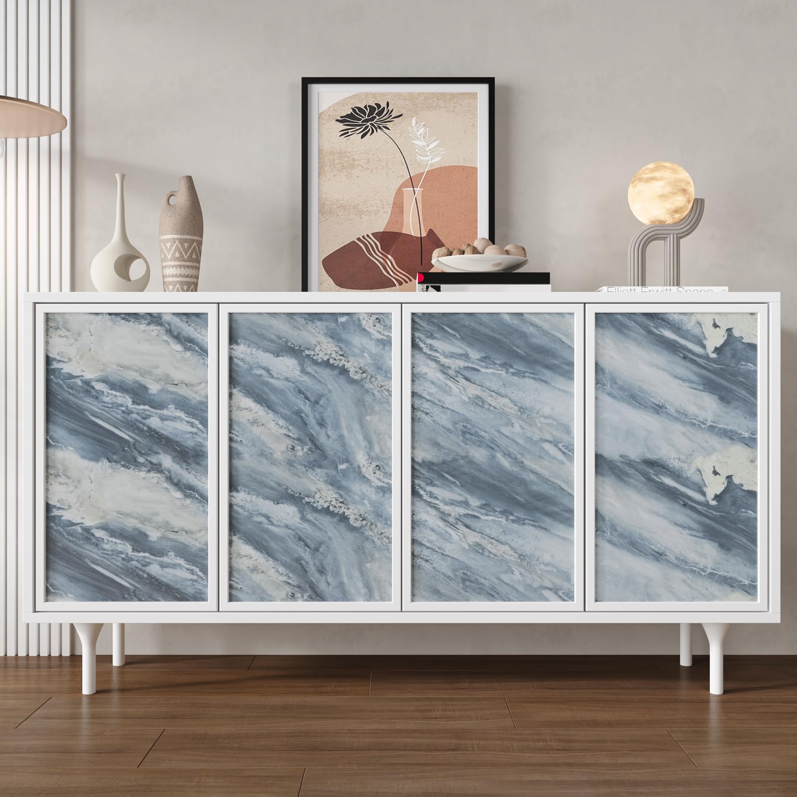 VaryPaper Carta da parati autoadesiva in granito impermeabile, 81,3 x 899,2 cm, effetto marmo blu grigio lucido, carta da parati autoadesiva per cucina, bagno, piano di lavoro, in vinile