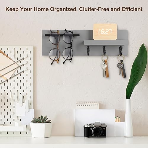 Miniatura 5 de Lucundm Soporte para llaves de pared, estante decorativo de entrada con ganchos para llaves, correa de perro, lentes de sol, colgador de llaves con