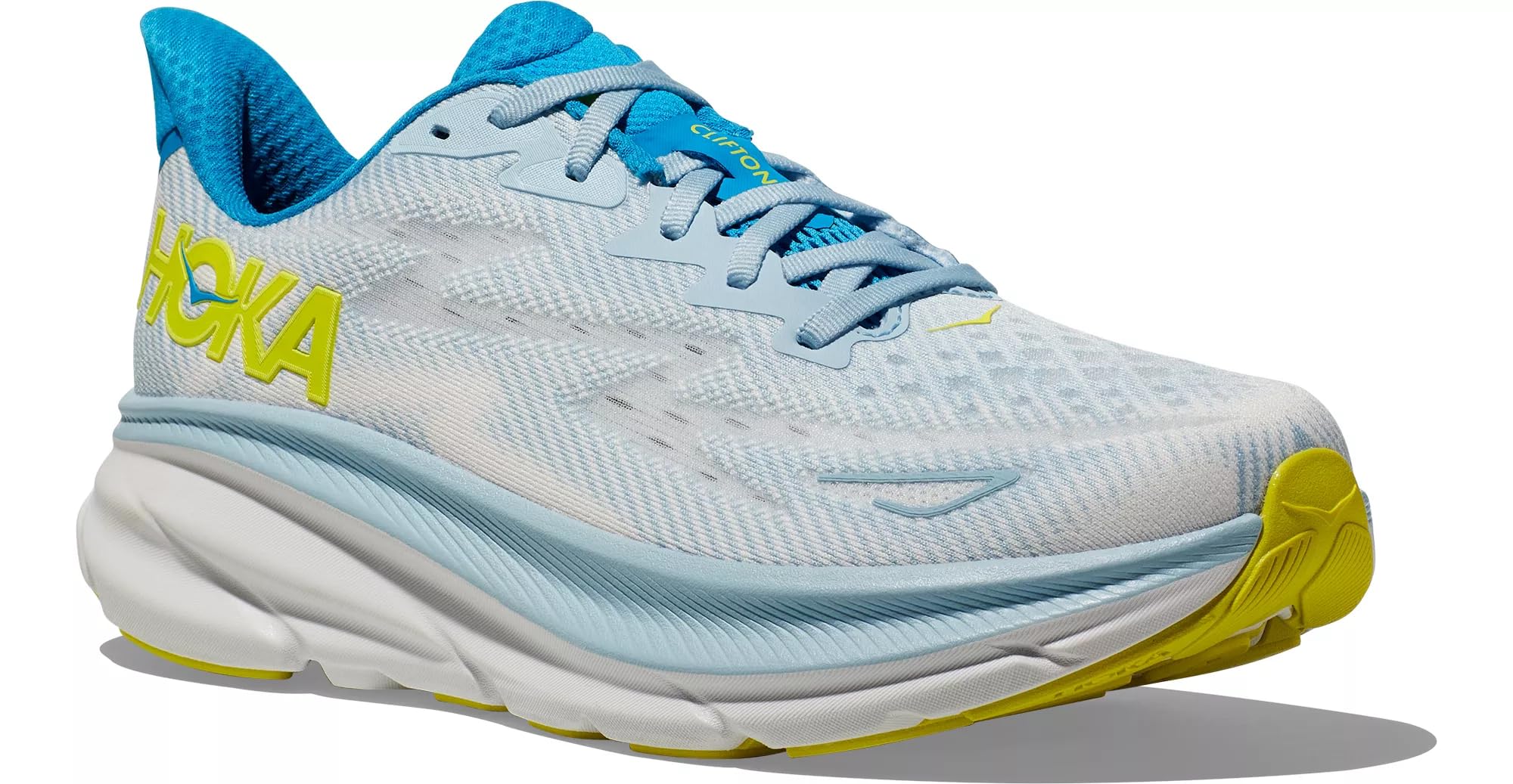 Hoka Men's Clifton 9 Sneaker, Ice Water/Evening Primrose, Men's US Size 11.5
