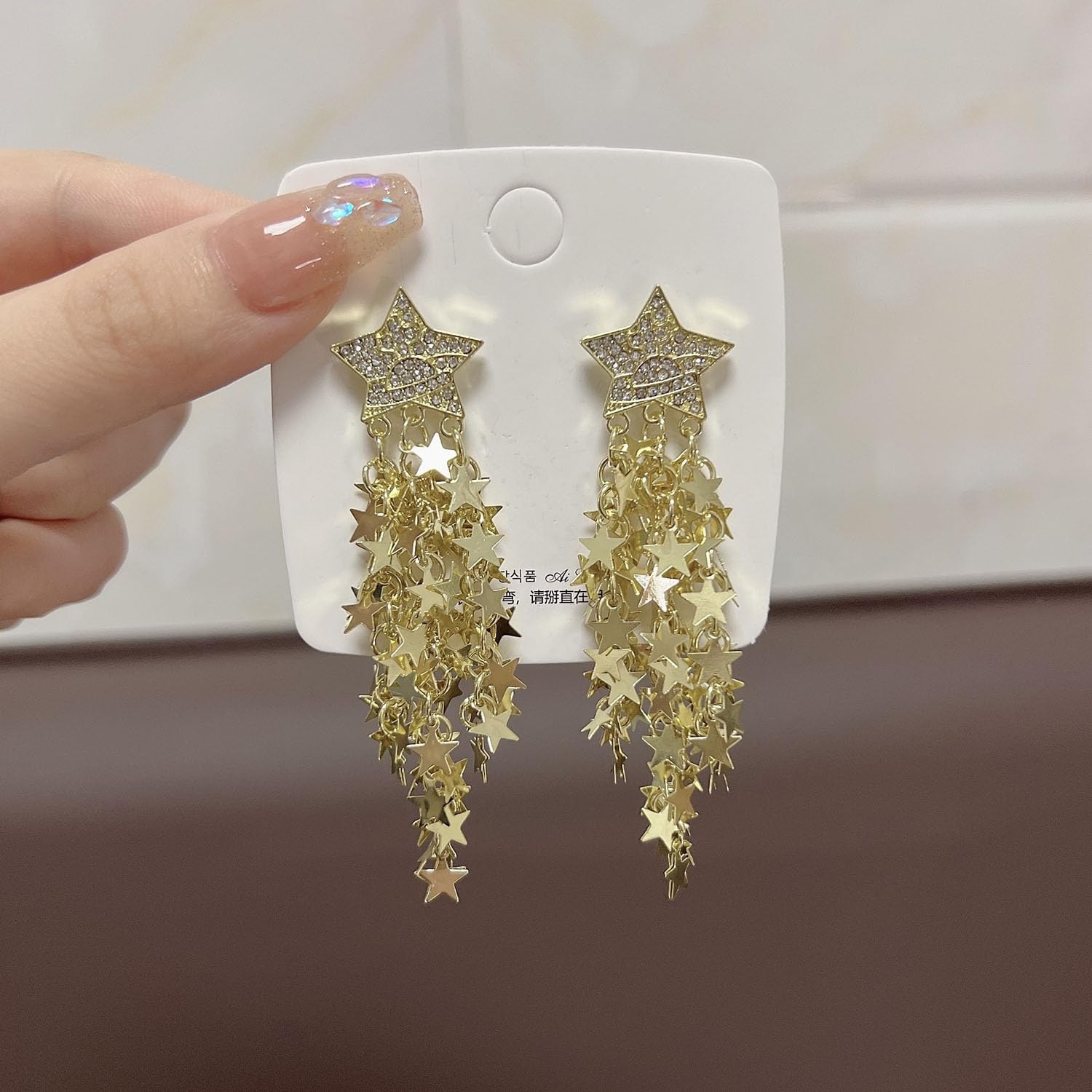Rhinestone Star Earrings for Women Long Tassel Star Drop Dangle Earrings Birthday Wedding Party star Jewelry Gifts - Image 5