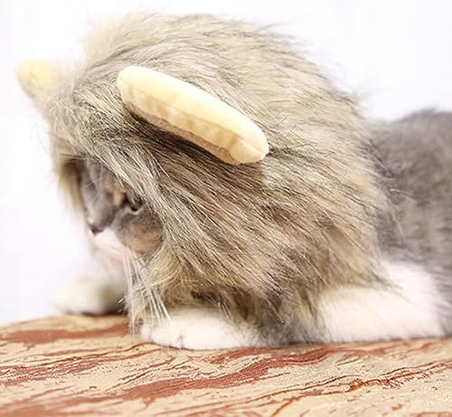 Miniatura 6 de Paquete de 2 sombreros para mascotas, divertido sombrero de león para perro, disfraz de Halloween, sombrero de melena de león para gatitos,