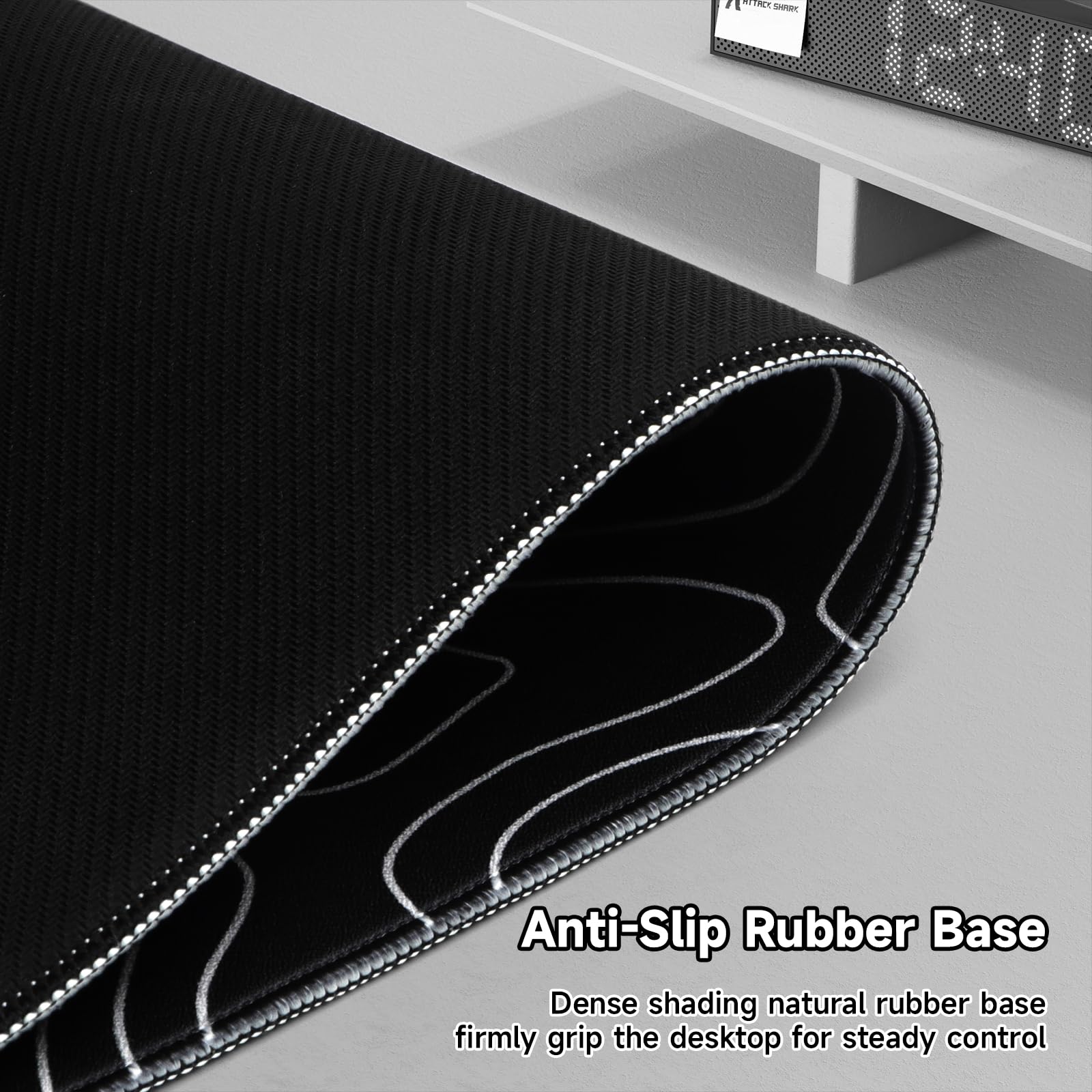 ATTACK SHARK CM02PRO Tappetino Per Mouse Da Gioco Esports Grande, Superficie con Texture Simile Alla Sabbia Fine, Rivestimento Resistente All'Acqua, Base Antiscivolo, 900x395x4MM-Contorno Nero