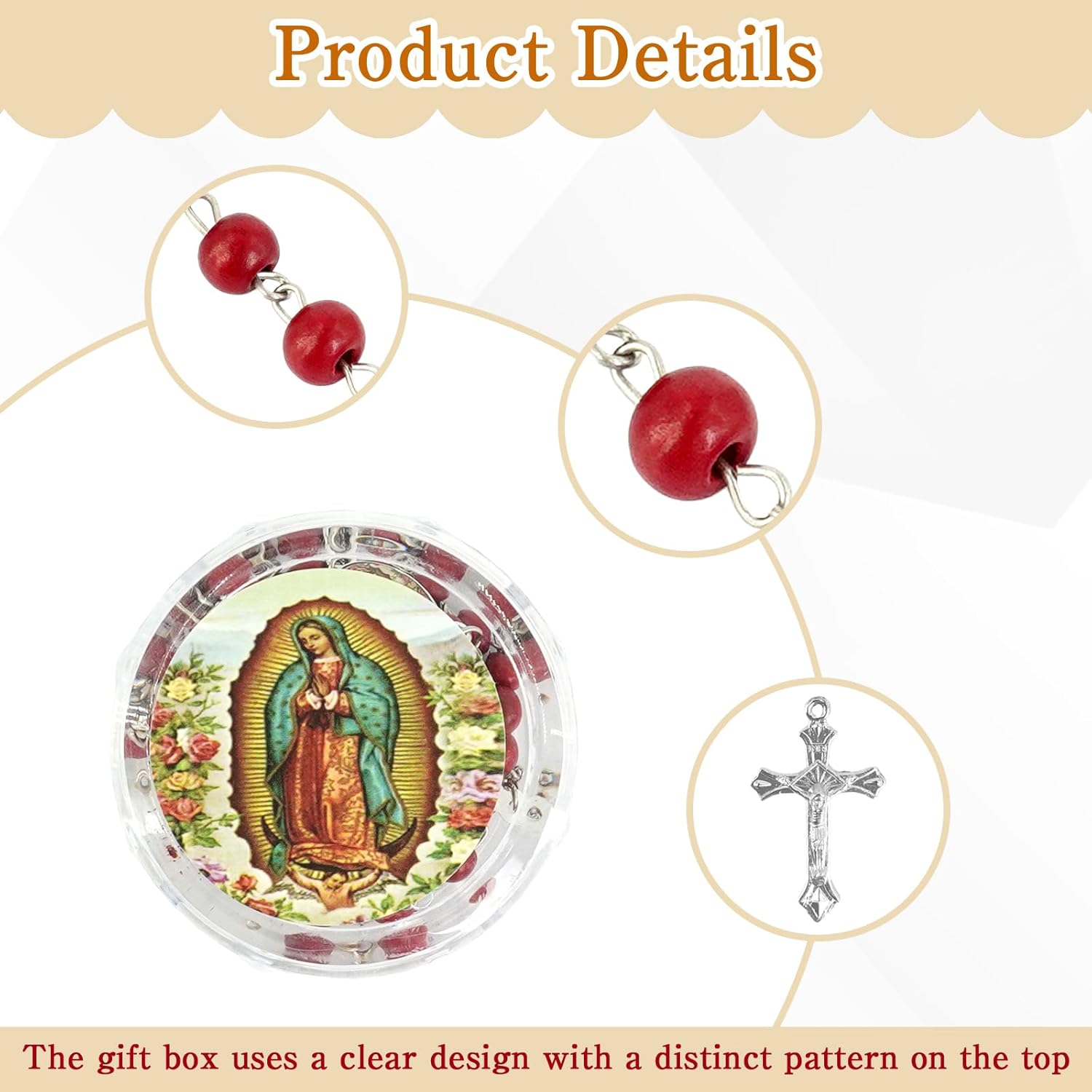 50 Pcs Virgen De Guadalupe Scented Red Rosary Necklace with Gift Box and Wesh Bags Carved Rosary Beads Necklace Catholic Gifts for Funeral Baptism Our Lady of Guadalupe Party Favor - Image 3