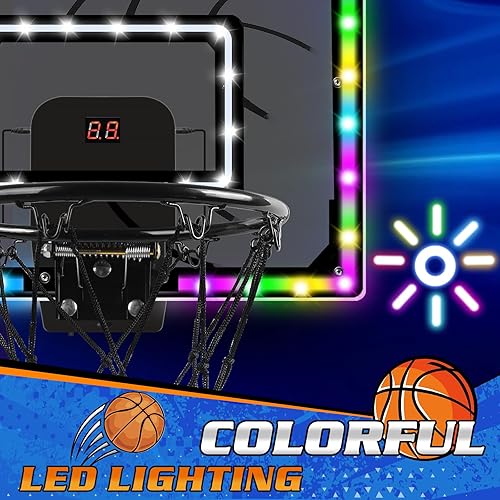 Miniatura 2 de Mini aro de baloncesto para interiores con anotador y baterías, aro de baloncesto para interiores sobre la puerta con iluminación LED colorida,