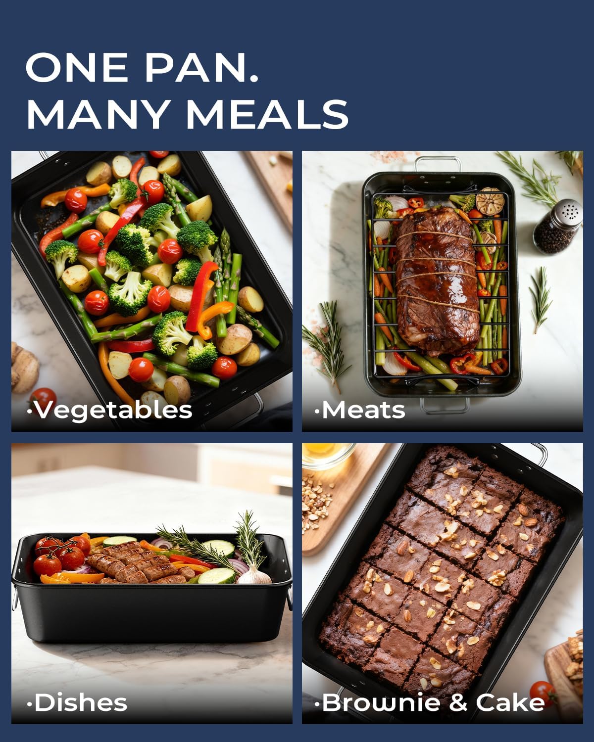 Turkey Roasting Pan with Rack Non stick Carbon Steel Roaster 16x11 Inch, Dishwasher Safe, Deep Baking Broiler Pan for Oven Chicken, Bacon, Black - Image 8