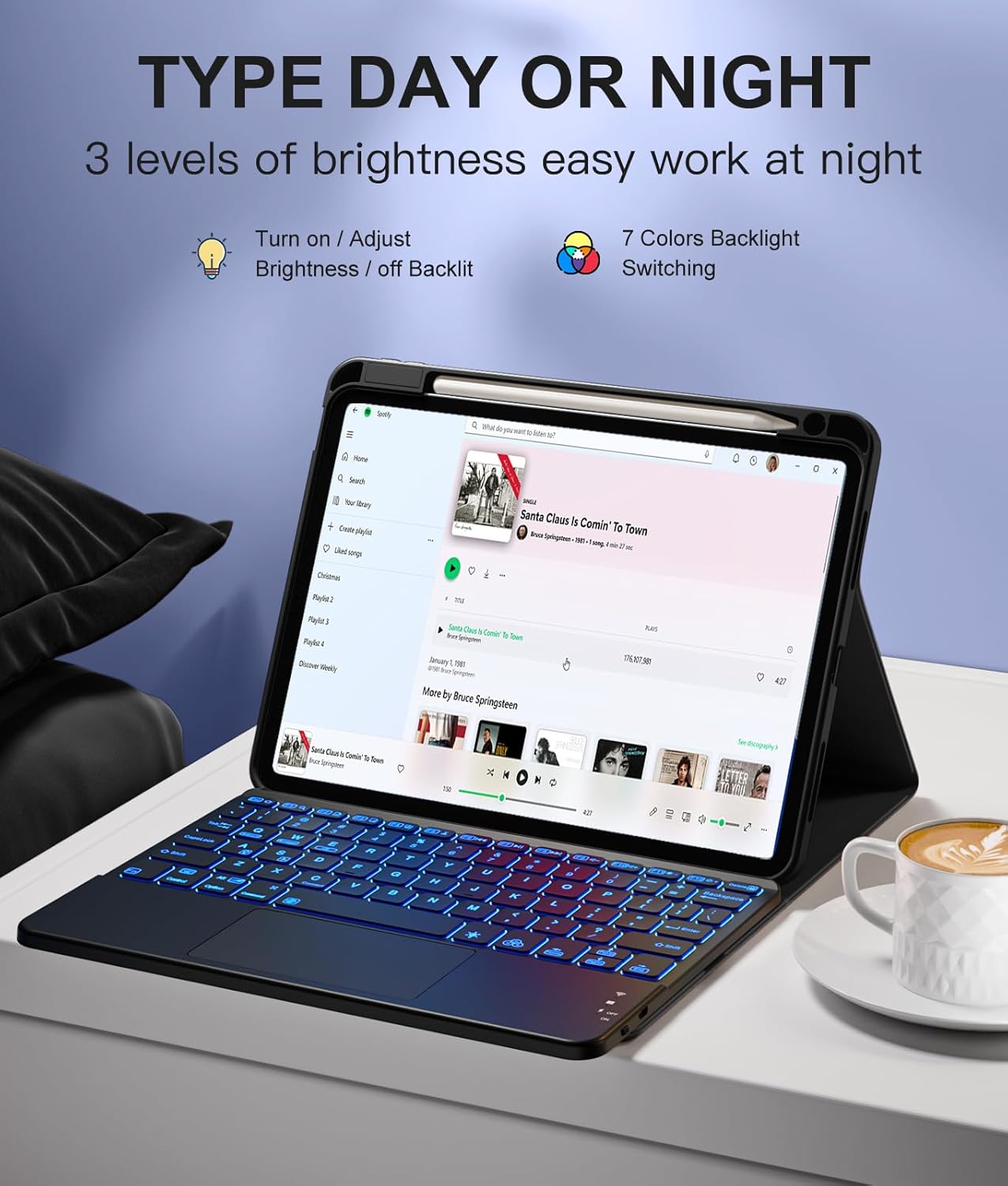 Harvopu Compatible with iPad Air 11 Inch & Air 5th/ Air 4th Generation Case with Keyboard - Multi-Touch Trackpad, 7-Color Backlit, Detachable Folio Keyboard Cover for Air 11-inch M4/M3/M2 (Black)