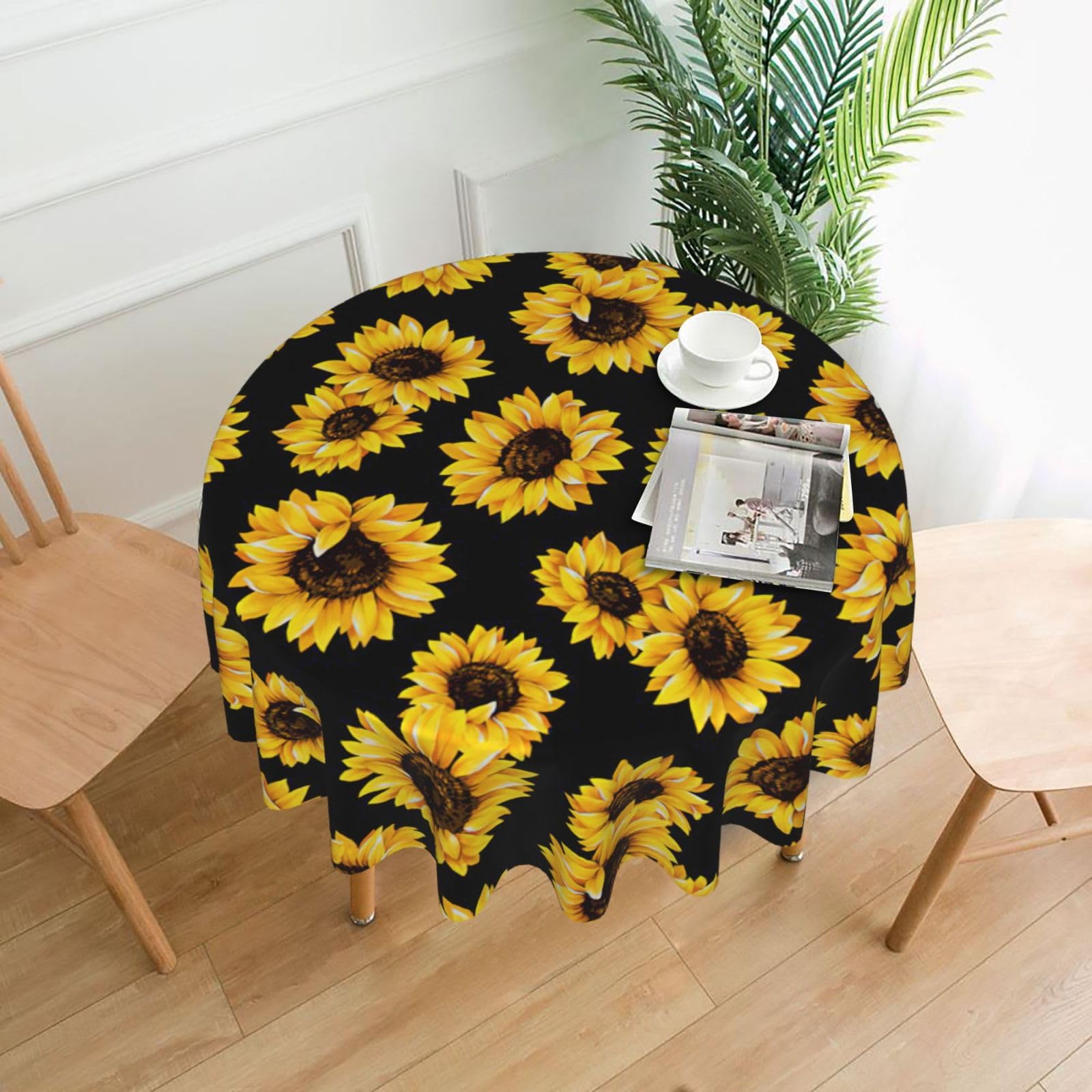 SDEGTHO Spring Sunflowers Retro Flowers Print Boho Round Tablecloth 60in Vintage Polyester Cover for Wedding Party Thanksgiving