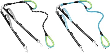 XiaZ Double Dog Leash for Two Dogs, No Tangle with 360 Swivel & 4 Comfortable Handles, Heavy Duty Dual Dog Rope with Highly Reflective Rope, Adjustable Split Leash for Small Medium Large Dogs
