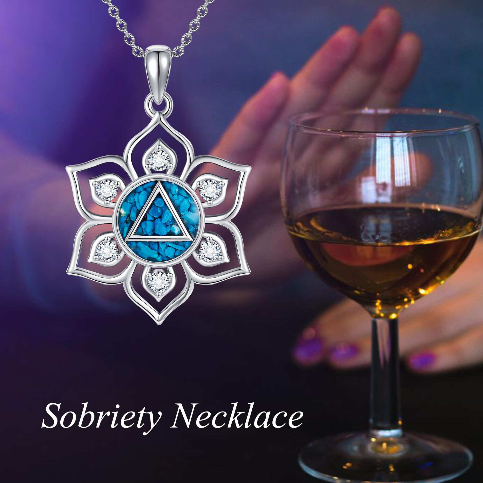 Aa Collier sobriété en argent sterling 925 avec le nom Alcoholics Anonymous Na Sobriété Bijou de récupération pour femmes et hommes, Argent sterling