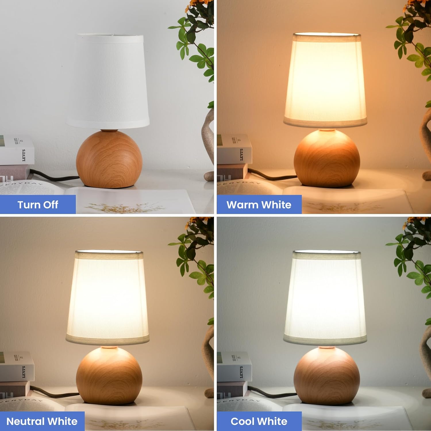Modern Bedside Table Lamp, Small Bedside Lamp, Nightstand Lamp for Bedroom with Fabric Shade & Wood Finish, Minimalist Table Lamp for Living Room End Table, Kid's Room, Office, Hotel 10.6"