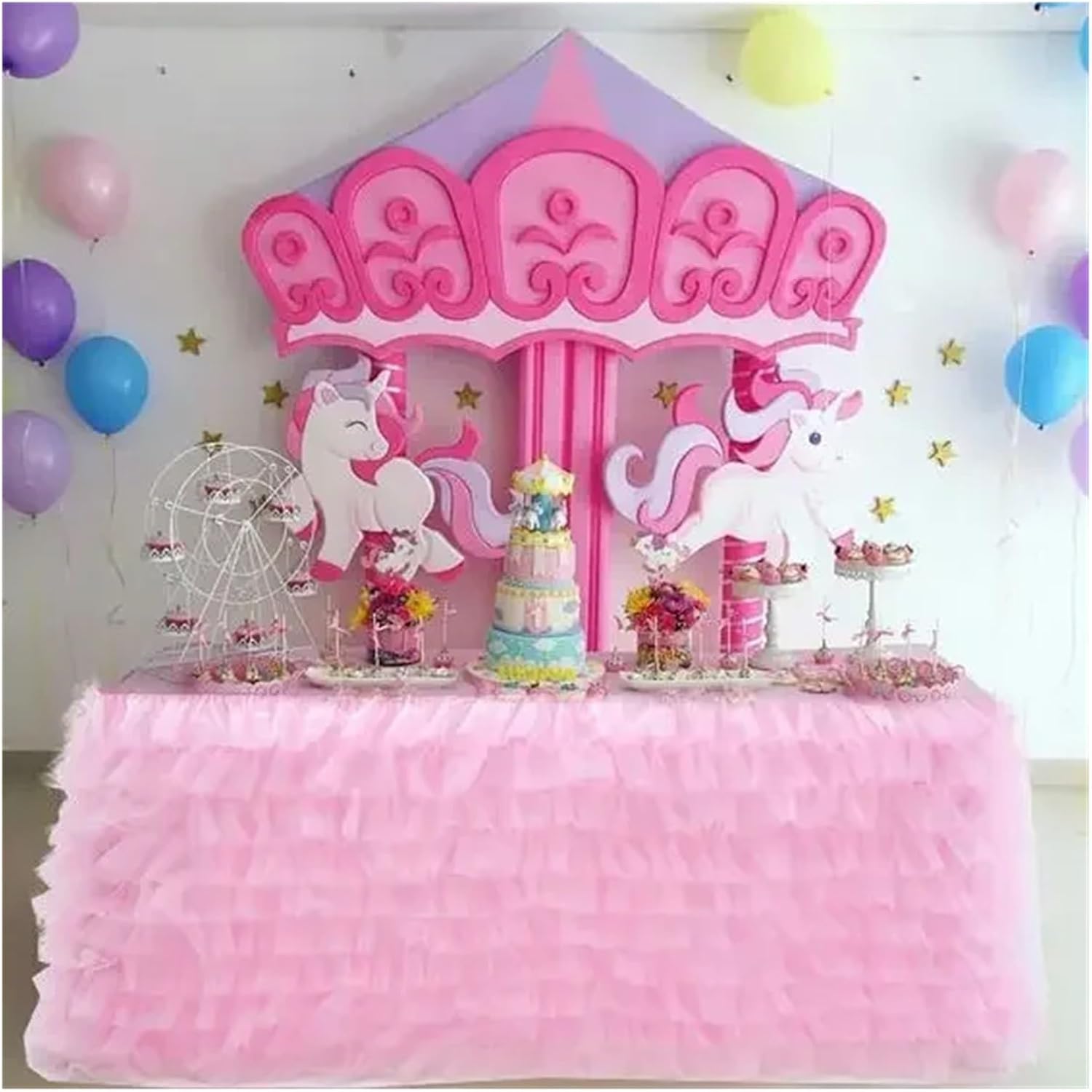 Table Skirt For Rectangle/Round, 6/9FT Cake For Birthday Wedding Banquet Decor(Blue,9FT 77X275CM)