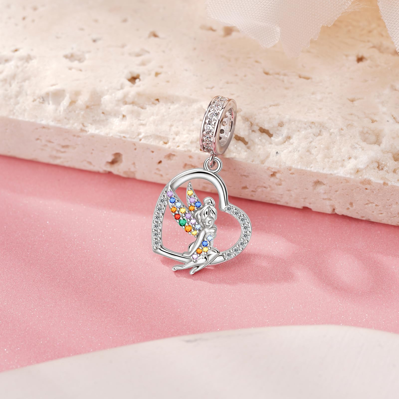 Wróżka Charm koraliki srebro 925 Sterling Silver Floral Fairy Charm do bransoletek z kolorową biżuterią prezent dla kobiet
