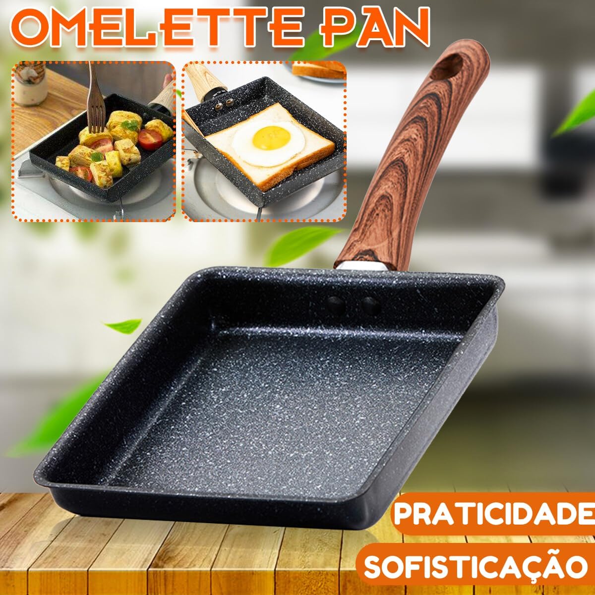 Frigideira Japonesa Tamagoyaki Quadrada Antiaderente de Panqueca Tapioqueira Omeleteira para Fogões de Indução, Elétrico e Gás Frigideira Japonesa Tamagoyaki Quadrada Antiaderente de Panqueca Tapioqueira Omeleteira para Fogões de Indução, Elétrico e Gás
