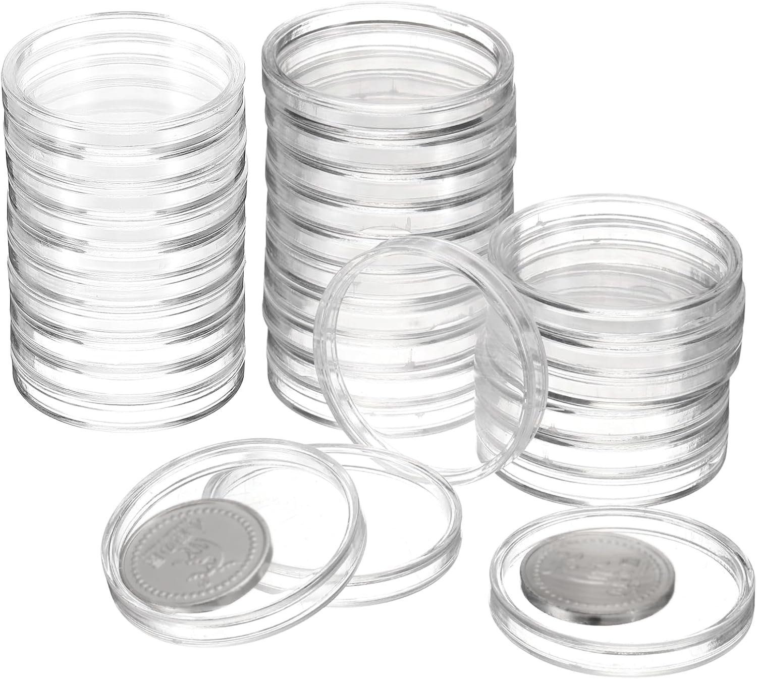 uxcell 50Pcs 35mm Silver Dollar Coin Holders, Plastic Coin Capsule Covers Acrylic Clear Round Coin Collection Supplies Container for Silver Coin Protectors or NFC Tag