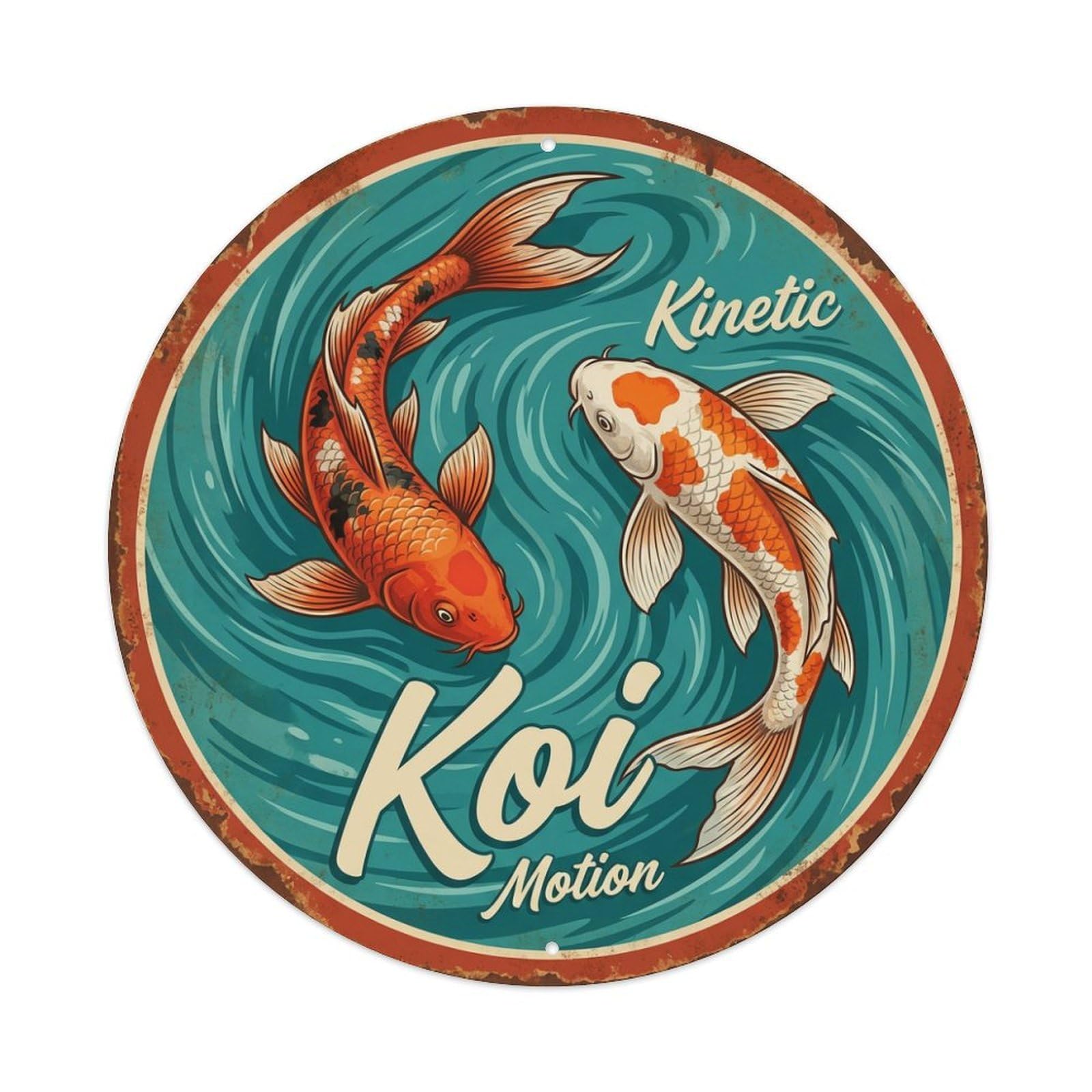 Tgrcjimh Style Metal Tin Sign Koi Fish Kinetic Motion Dynamic Flow