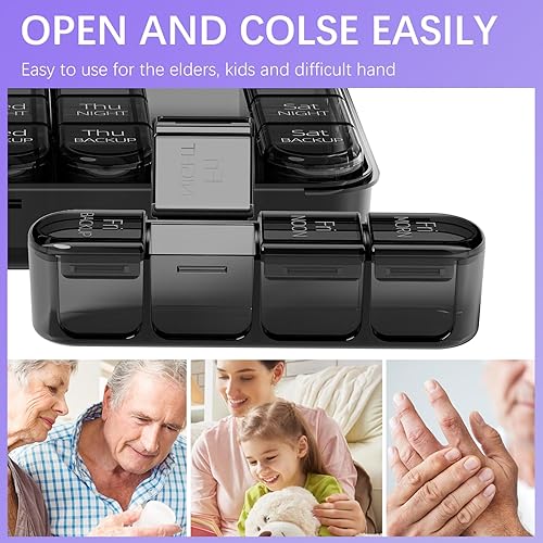 Miniatura 2 de Odaro Pastillero semanal 4 veces al día, pastillero diario de 7 días, pastillero grande de viaje con 28 compartimentos para guardar medicamentos,