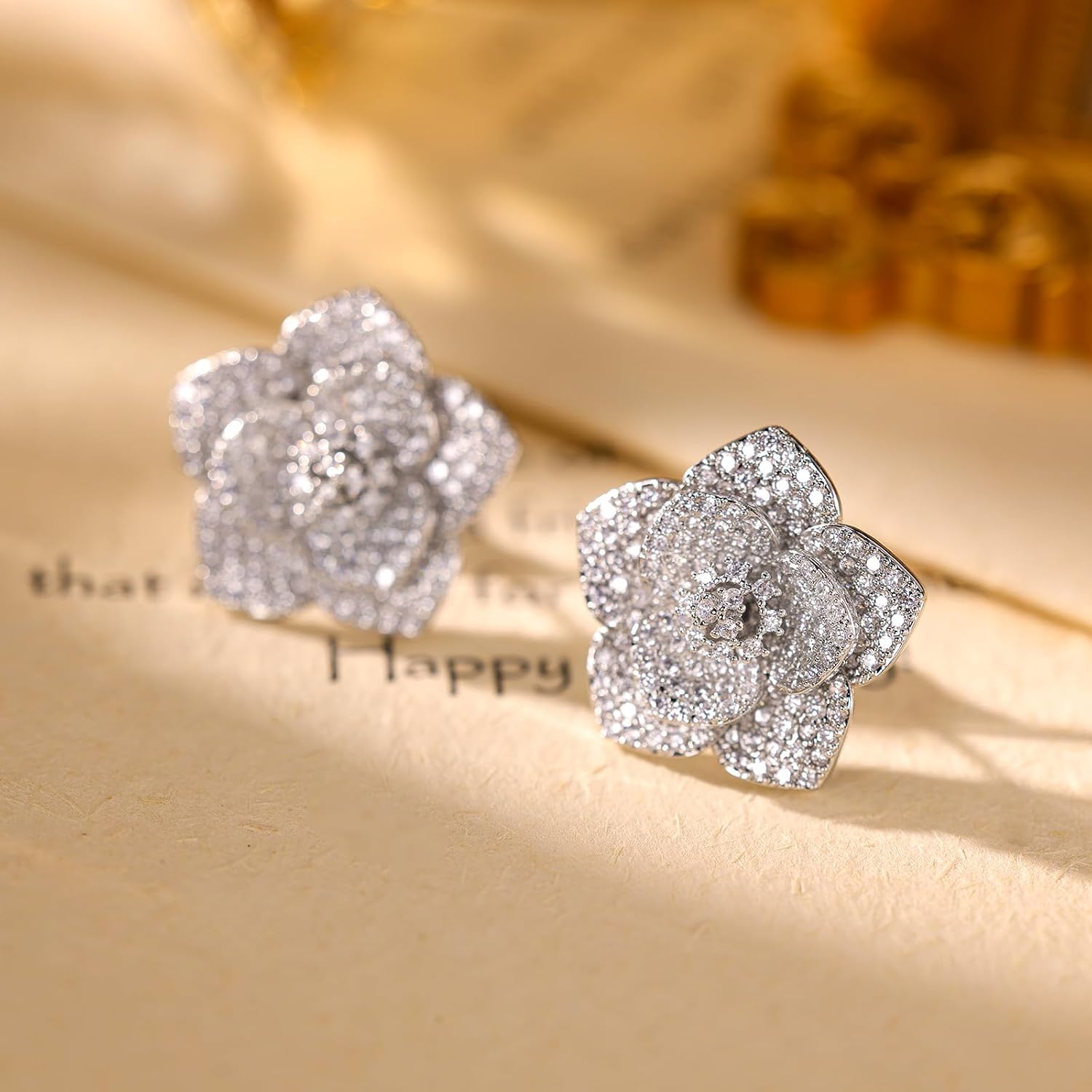 Cubic Zirconia Crystal Flower Pearl Stud Earrings for Women Sterling Silver Hypoallergenic Floral White Stud Earrings for Wedding Prom Party Daily Wear