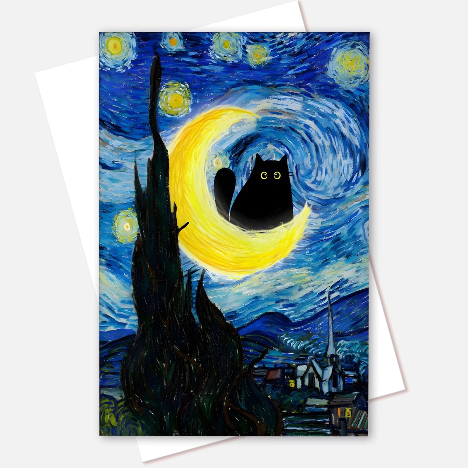 Dvbocs Black 13 Unframed Funny Starry Night Cat Wall Art Famous Oil Paintings Black Cat Poster Prints Funny Cat Floral Wall Decor Colorful Abstract Farmhouse Gallery Aesthetic Room Decor For Bedroom 12X16in Unframed