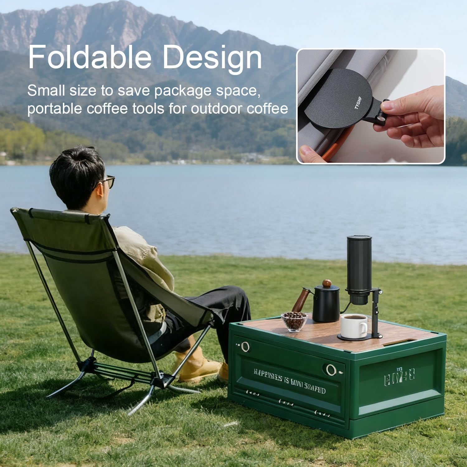 Pour Over Coffee Maker Stand,Adjustable & Foldable Portable Electric Espresso Machine Stand,Holder for Coffee Grinder,Universal Dripper,V60 Dripper,Travel Coffee Maker, Press Black