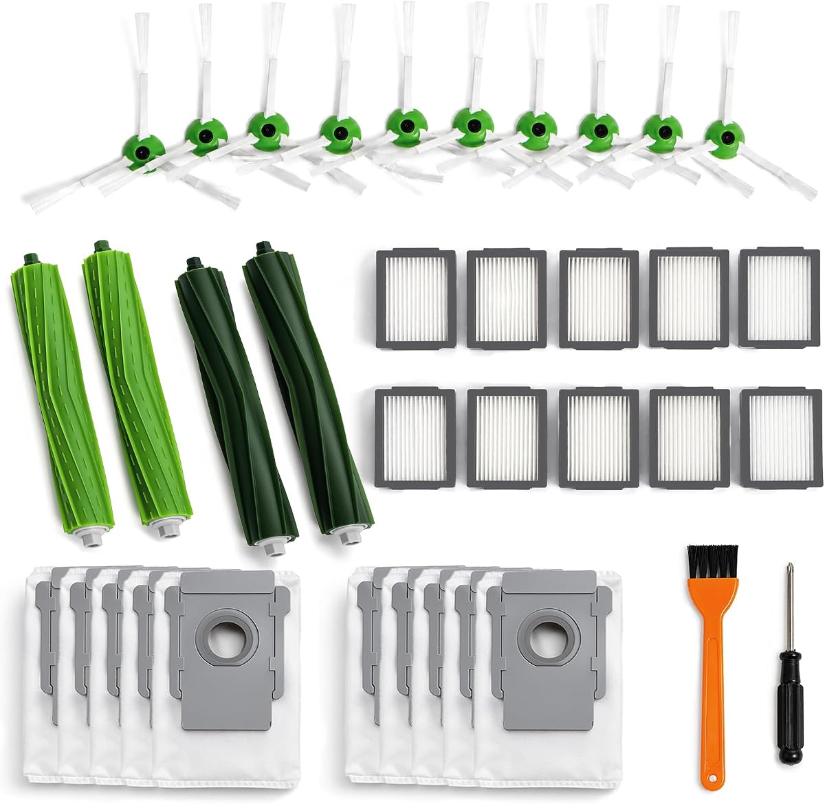 32Pcs i7 i7+ i3 i3+ i4 i4+ i5 i5+ i6 i6+ i8 i8+ E5 E6 E7 Replacement Parts | NOT Fit the Combo J7+ J9+, Compatible with iRobot Roomba, 32 Set with Roller, Filter, Dust Bag and Side Brush Accessories