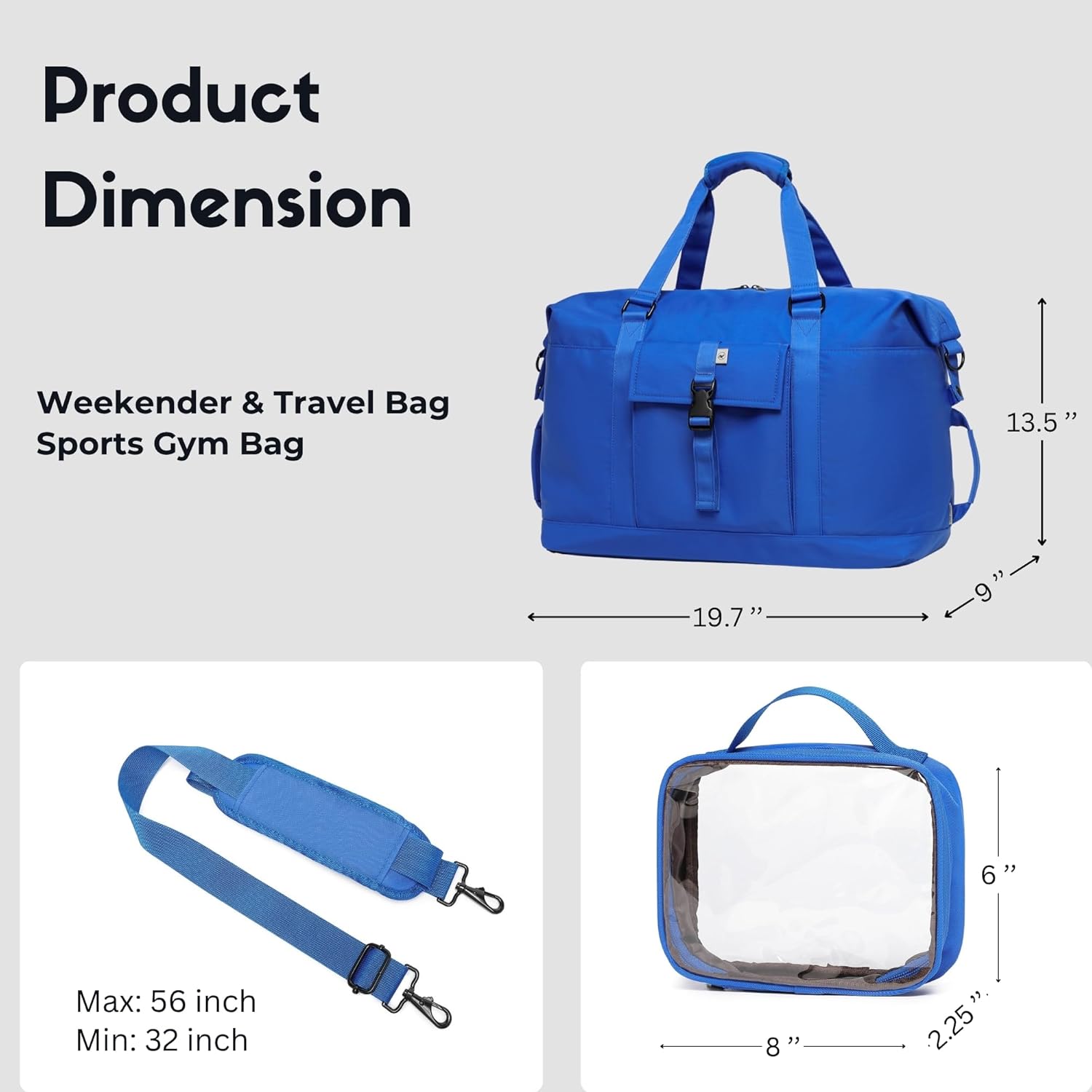 SUNNY BIRD Duffel with Utility Pouch, 40L Weekender Overnight Bag with Shoe Compartment for Travel and Sports (Blue) - Image 7