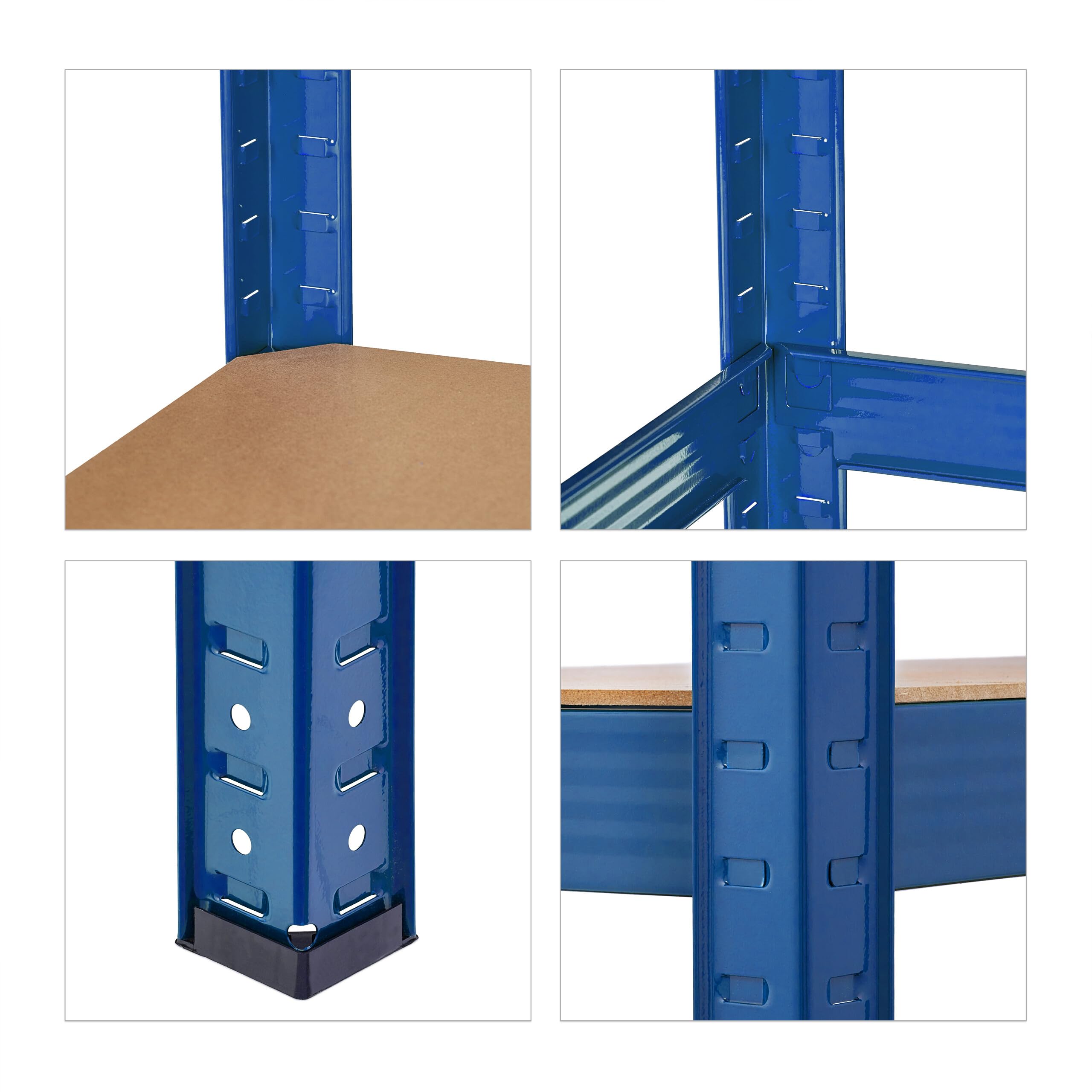 Relaxdays Étagère à Charge Lourde, HxLxP : 180x60x45 cm, jusqu'à 500 kg, 5 Niveaux, Cave, Garage, Stockage, Acier, Bleu